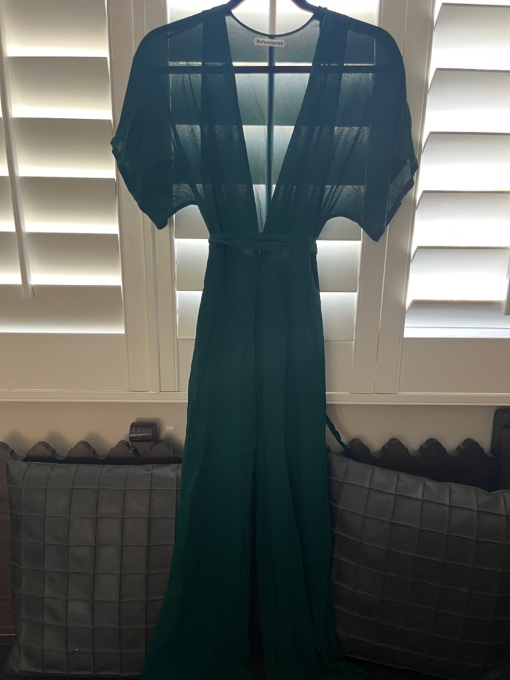 Reformation Dark Emerald Green Sheer Jumpsuit